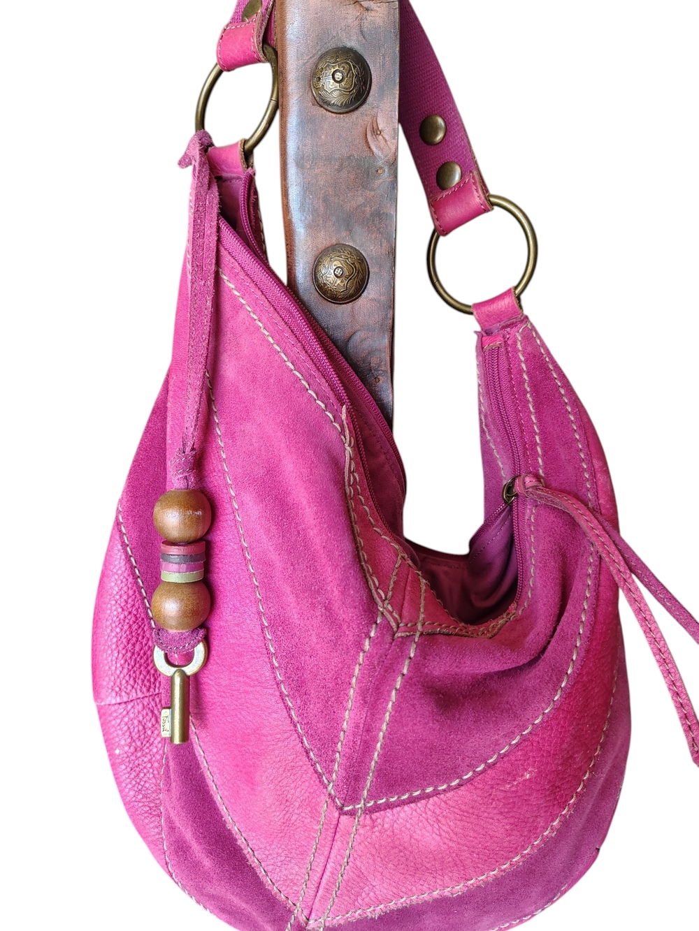 Fossil Women's Pink Suede Hobo Bag